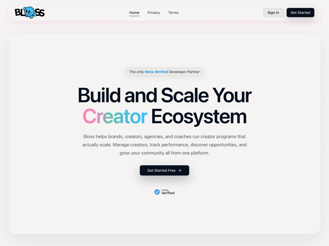 Bloss landing page
